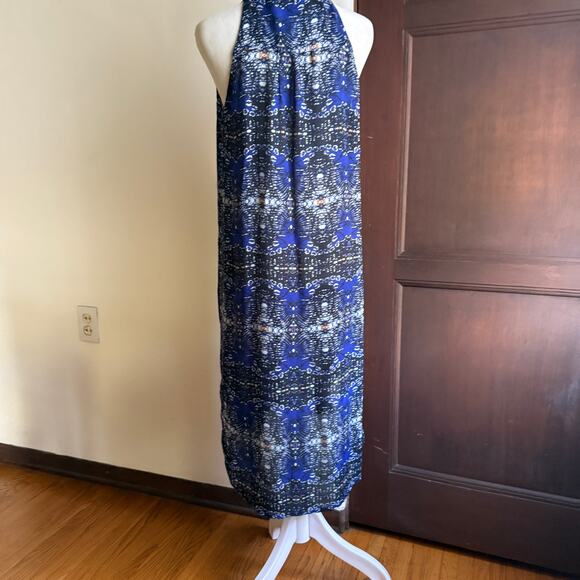 A.L.C. Blue and Black Printed Silk Button front Drop Hem Swing Dress Extra Small - Picture 3 of 10